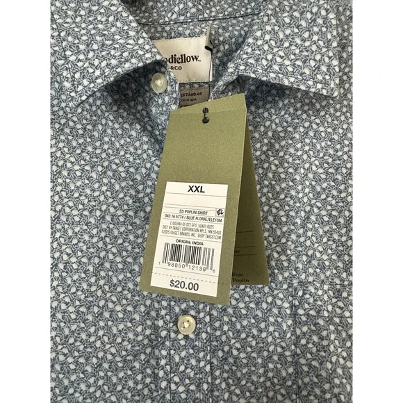 Goodfellow Men's Blue Short Sleeve Floral Every Wear Button-Up Poplin-XXL-NWT - Picture 2 of 5
